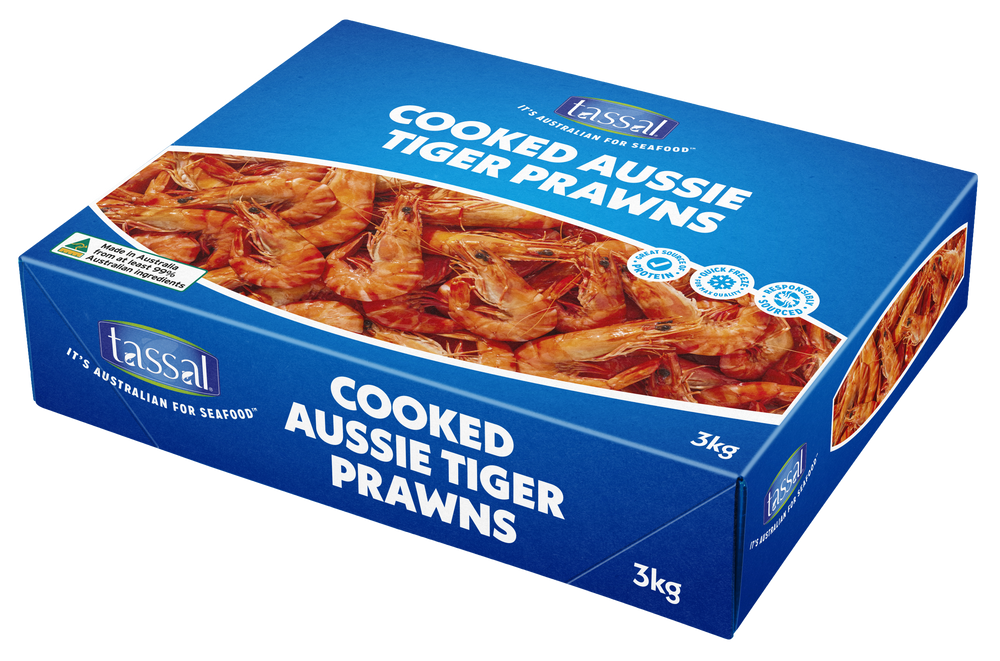 Christmas - Australian Cooked Tassal Tiger Prawns – 3 KG Frozen Box (X-Large)