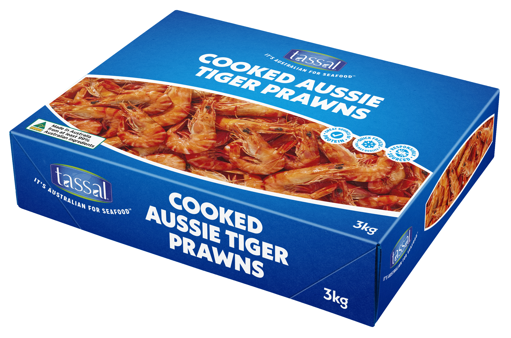 Australian Cooked Tassal Tiger Prawns – 3 KG Frozen Box (X-Large)